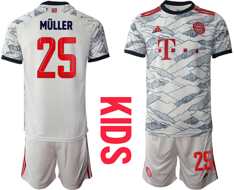 Youth 2021-2022 Club Bayern Munich Second away white #25 Soccer Jersey->youth soccer jersey->Youth Jersey